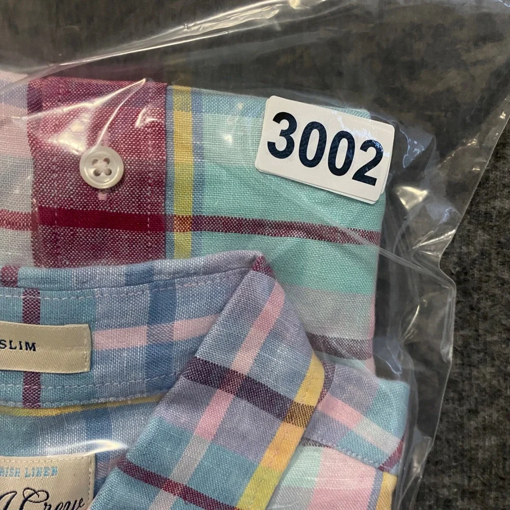 J Crew Irish Linen Baird‎ McNutt Button Up Shirt Men M Slim Plaid Preppy Coastal